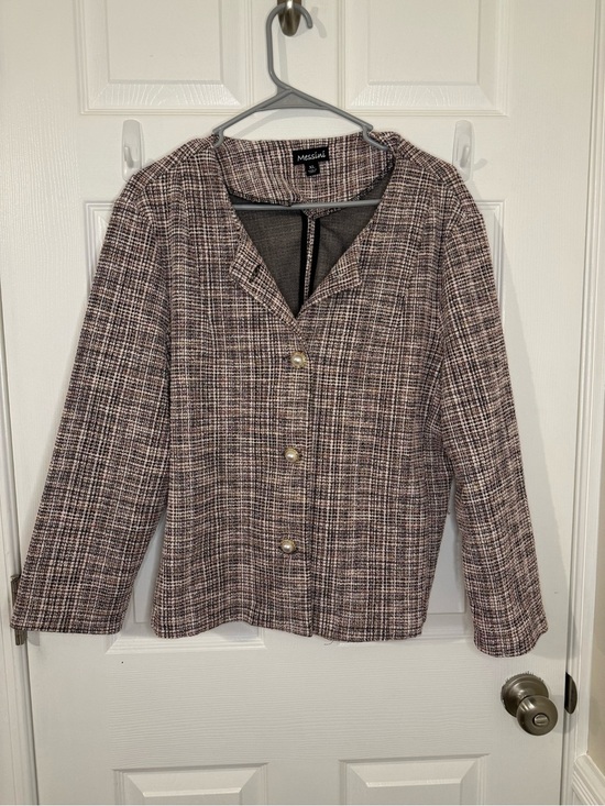 Messini Jackets & Blazers - Messini Tweed Pearl Button Blazer Jacket XL Pink Black Boucle Chic